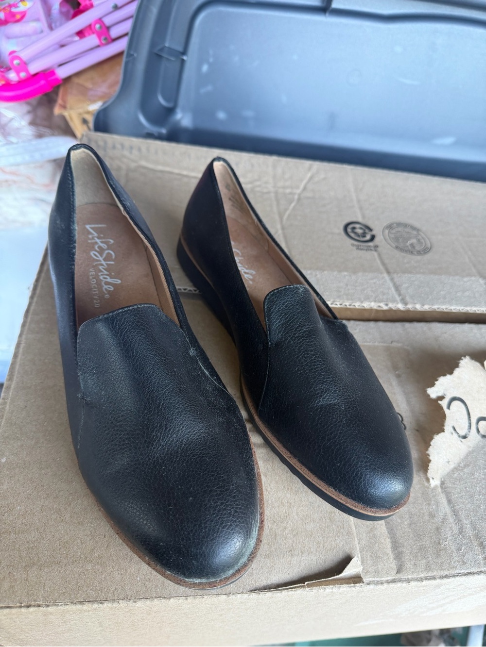 Clarks Black Leather Slip-On Flats